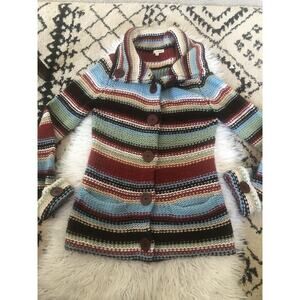 Anthropologie LAURIE B knit wool Blend cardigan sweater Small Stripe Buttons F4